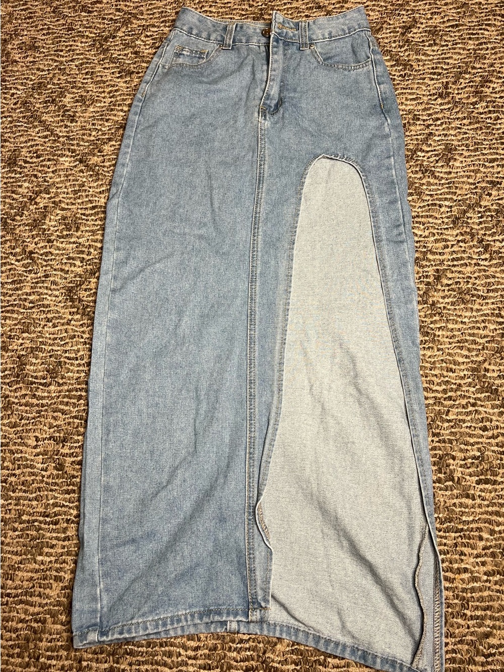 SHEIN Light Blue Denim Maxi Skirt with Front Slit